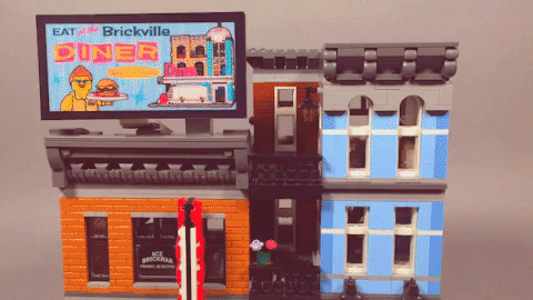 Animated gif of Brickstuff Brickville Diner animated billboard.